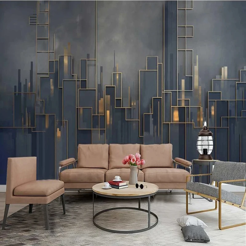 

Modern Advanced Gray Gold Line Urban Art Mural Wallpaper Living Room KTV Bar Cafe Restaurant Backdrop Wall Covering Papel Fresco