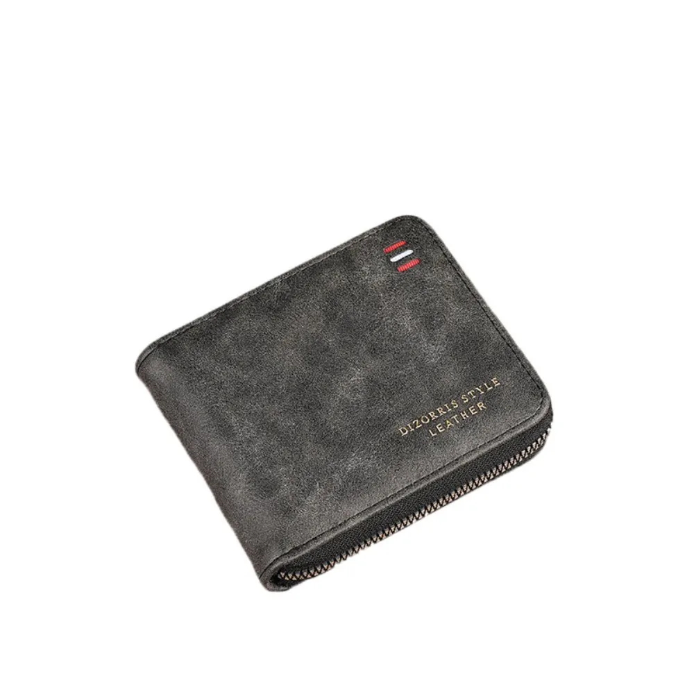 

Casual PU Leather Men Short Wallet Solid Color Zipper Business Clutch Bag Folding Large Capacity Card Holder Men