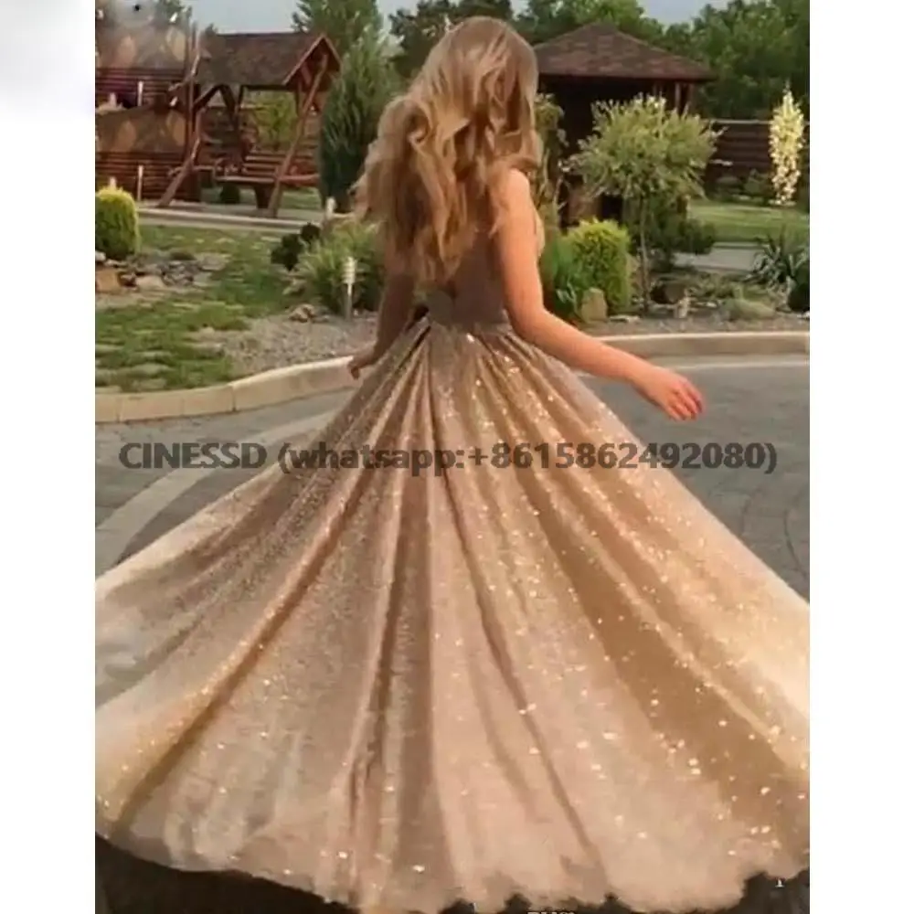 Vestido de noche de graduación con lentejuelas doradas, brillante, Formal, fiesta, baile, largo, quinceañera, hecho A medida