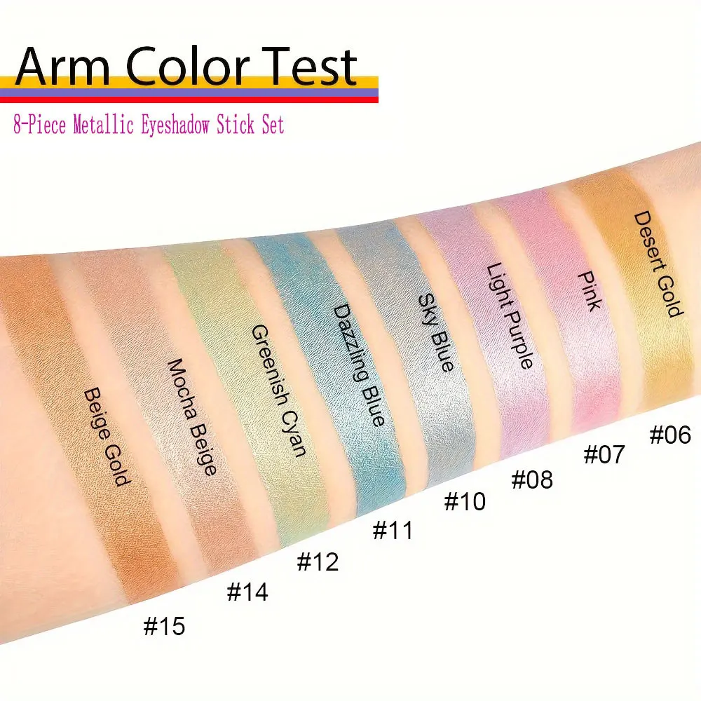 8-częściowy zestaw metalicznych cieni do powiek w sztyfcie - szampański brokat i rozświetlacz, wodoodporny, długotrwały makijaż oczu w kolorze brązowym, koralowym i czarnym