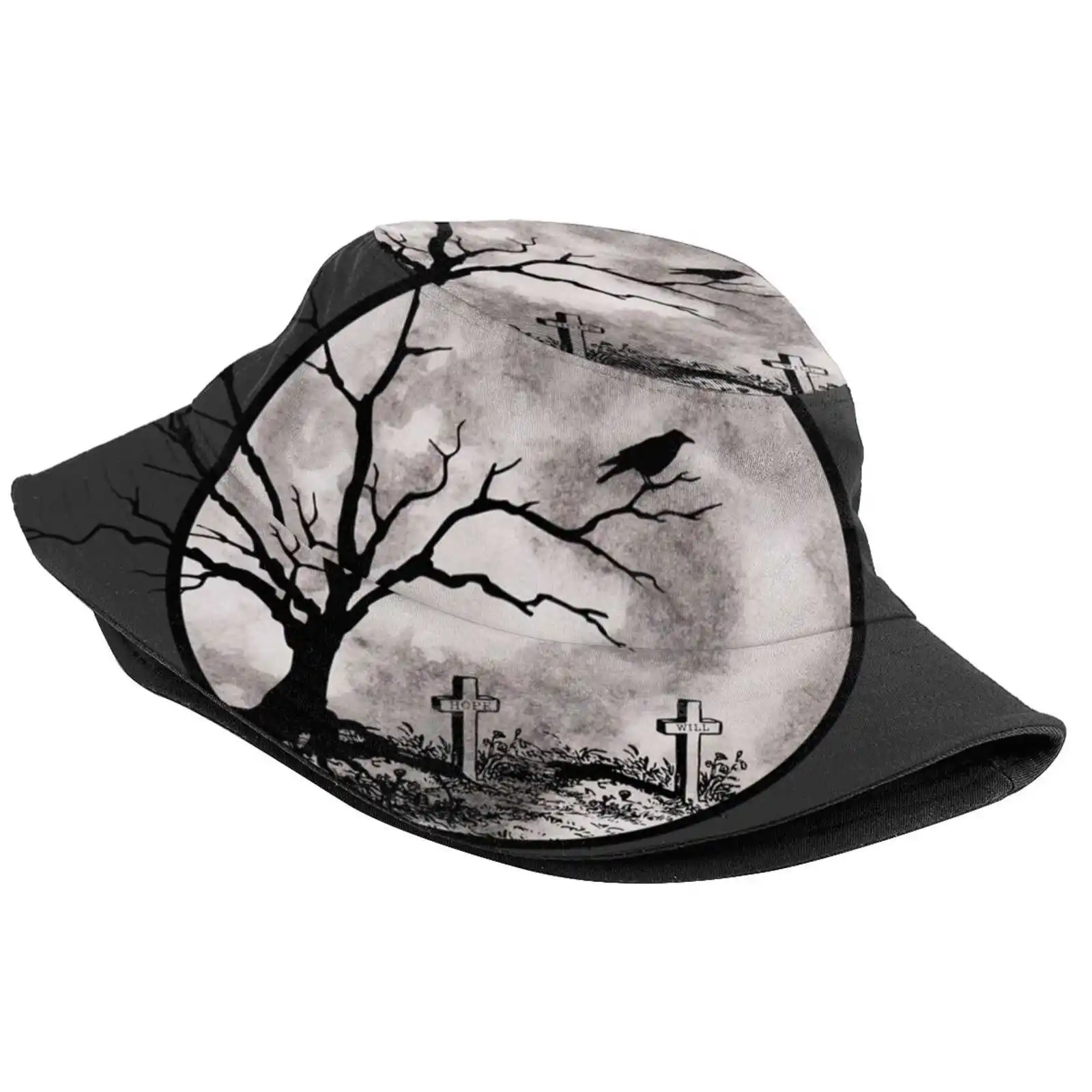 Graveyard Print Pattern Hats Outdoor Hat Sun Cap Tombstone Graveyard Raven Graveyard Crow Graveyard Tree Graveysrd Moon