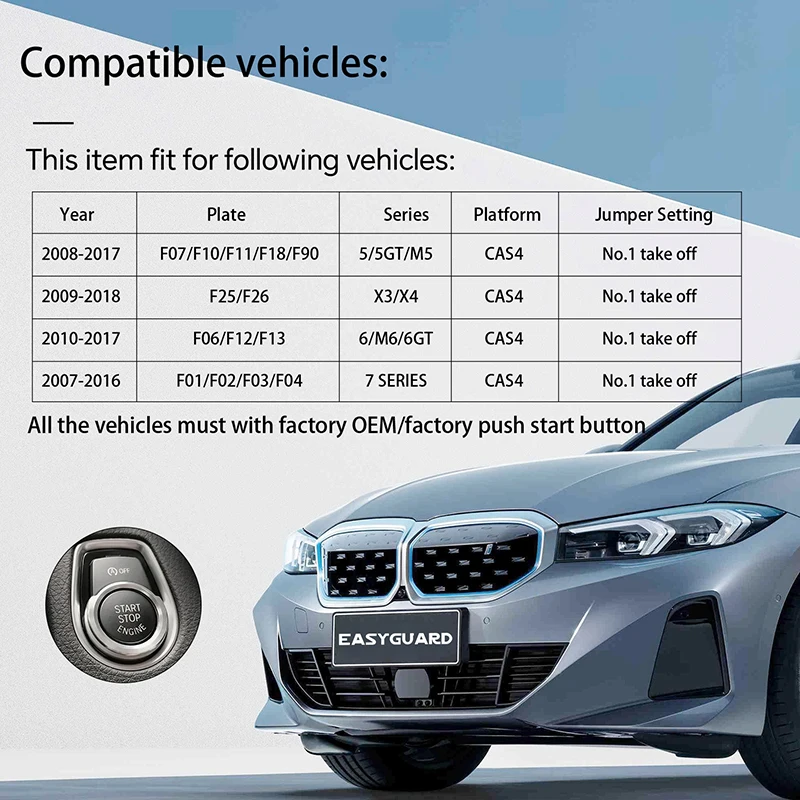 

EasyGuard Plug Play Factory Key Auto Start Fit For 2009-2018 BMW F25/F26 X3/X4 With OEM Keyless Go DC12V