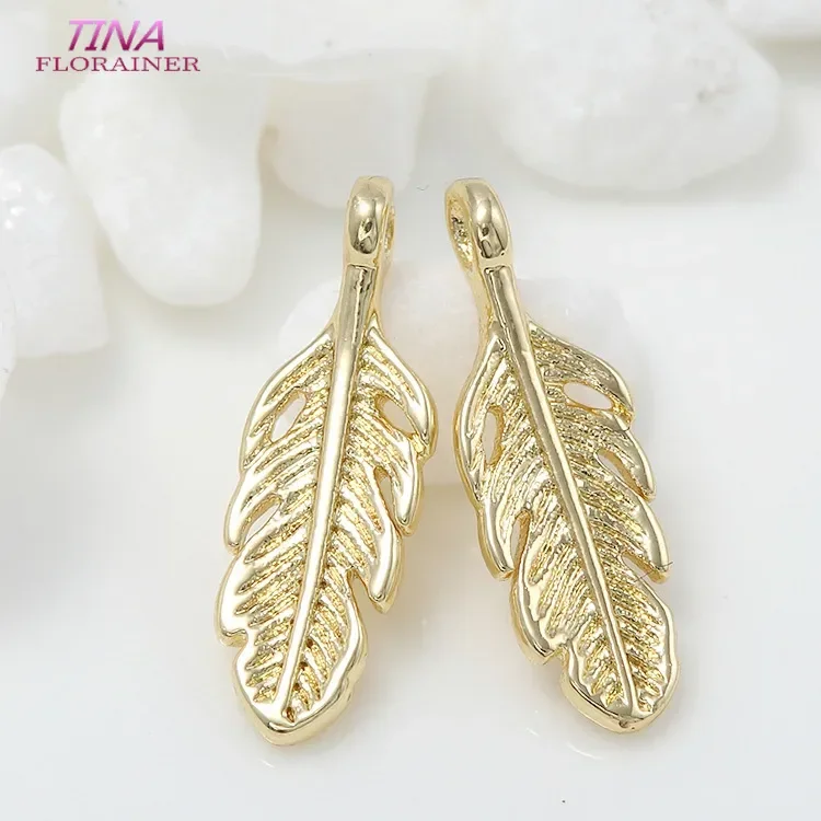 6PCS 15x5MM 14K Gold Color Brass Feather Charms Pendants Jewelry Making Supplies Diy Findings Accessories