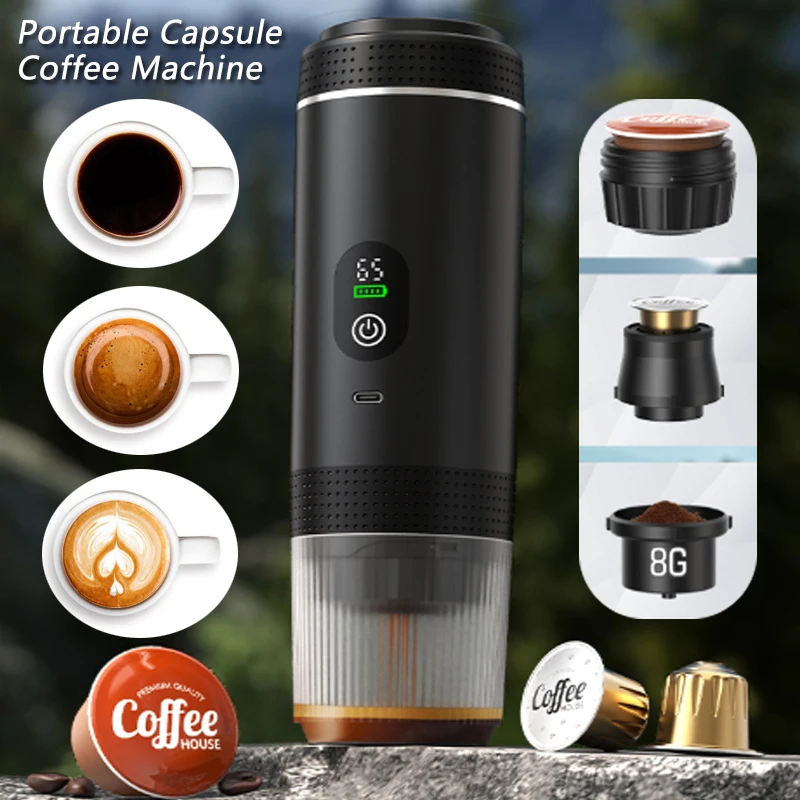Portable 3in1 Espresso Coffee Machine for Travel 20bar Mini Coffee Maker Compatible Ground Coffee & Capsule Hot Cold Extraction