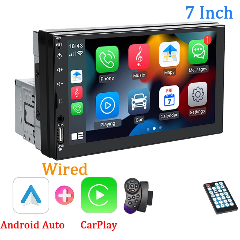 7インチカーラジオ 1 Din Carplay Android Auto マルチメディア