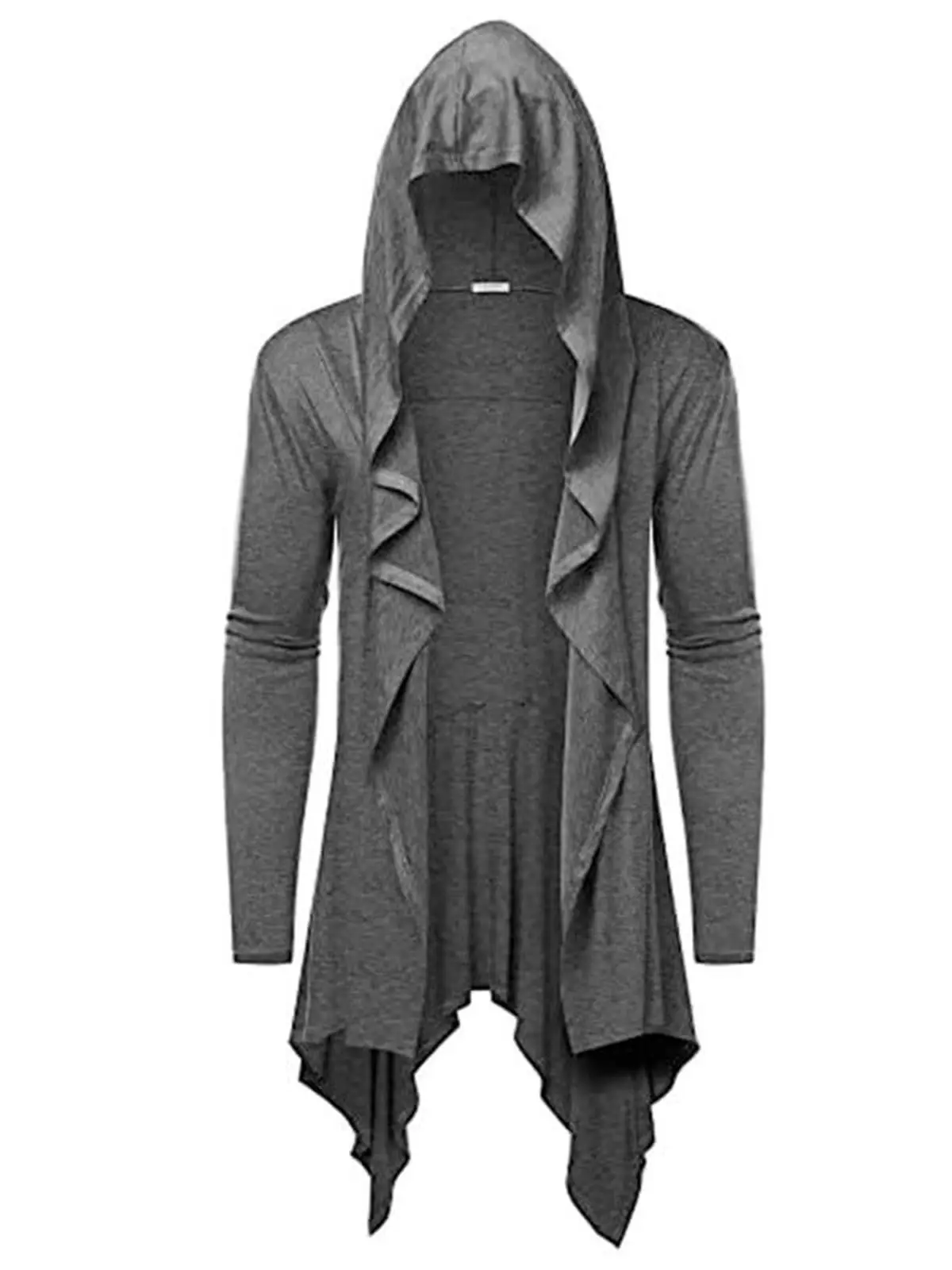 Medieval Vintage Hooded Jacket For Men Long Hooded Cardigan Ruffle Shawl Collar Open Front Halloween Party Cape Overcoat