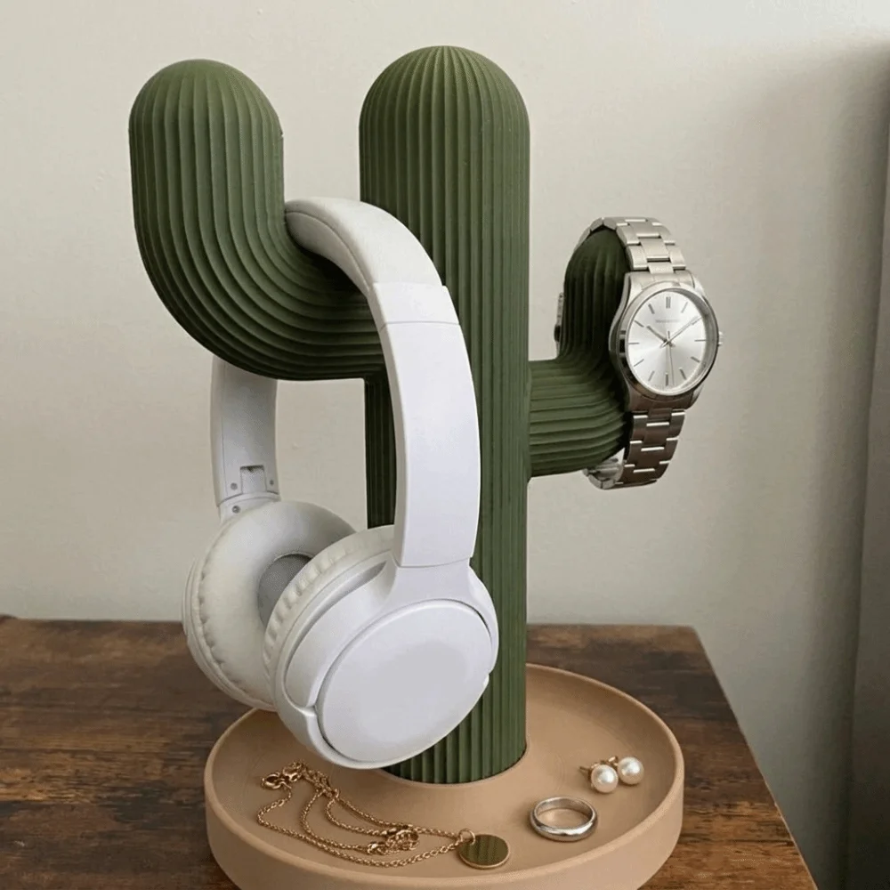 Green Cactus Storage Ornament 3D Printed Multi-Functional Earphone Watch Holder Simple Dorm Decor Headphone Stand Dormitory