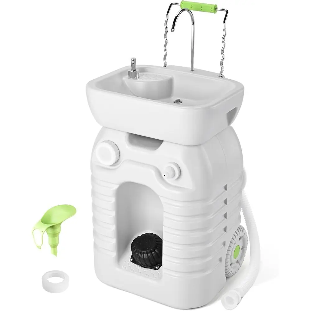 Yescom 45L Portable Sink Hand Wash Station & 24L Water Tank with Foot Pump & Wheel 12Gallon Camping Sink with Soap Dispenser for