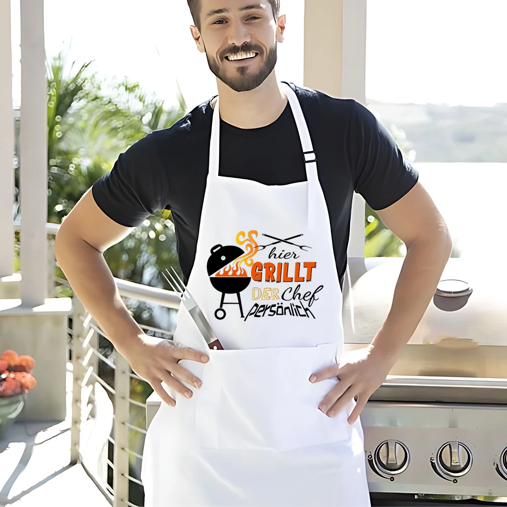 Here The Chef Grills Personally Printed Men Barbecue Apron Hier Grillt Der Chef Personal Funny Aprons Gift for Men Dad Grandpa