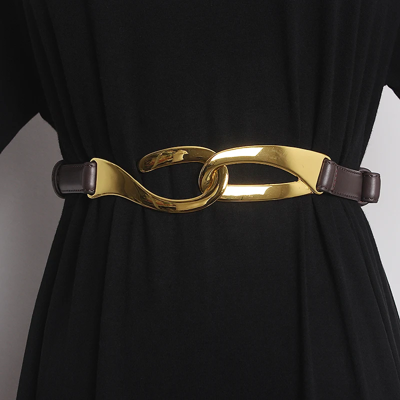 Fashionable Hook Pull-Up Adjustment Two-Layer Cowhide Belt Women's Embellishing Dress Jacket Casual and Versatile Belt