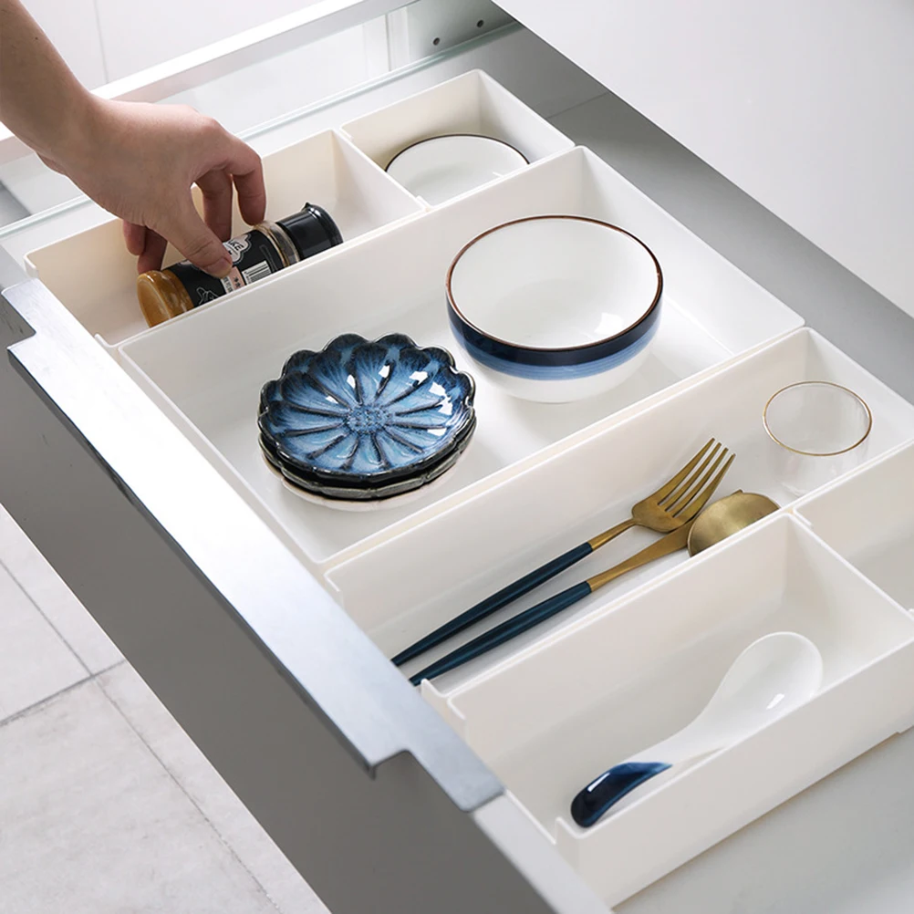 

1pc Classification Drawer Storage Case Plastic Sundries Organizer Cutlery Storage Box for Kitchen Bedroom (L)