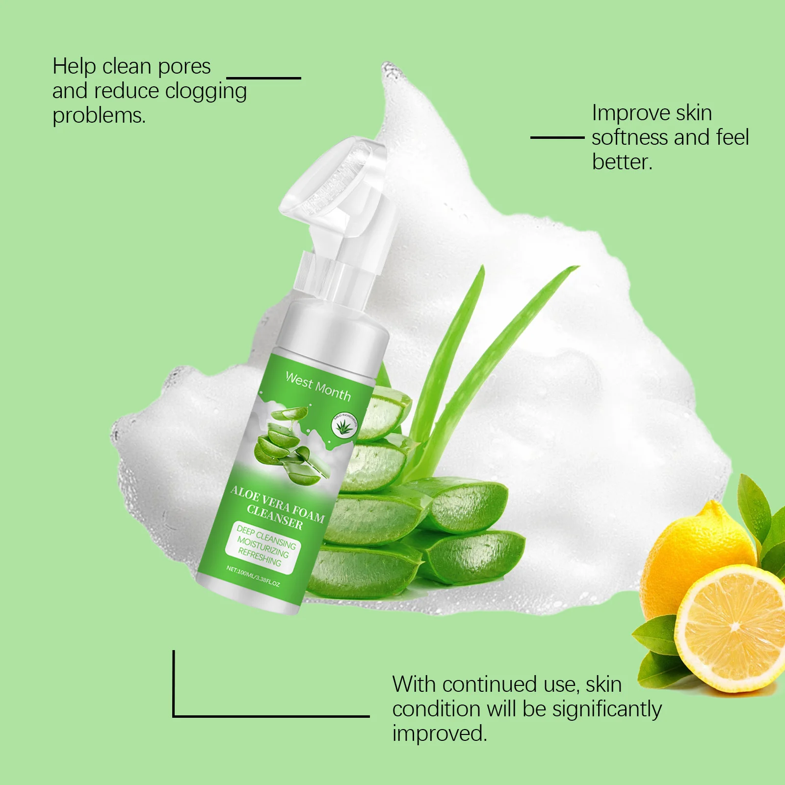 West&Month Facial Cleanser Foam Brightening Moisturizing Oil Control Soothing Acne Remover Massasge Cleansing Face Wash Mossee