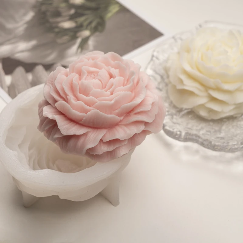 3D Peony Candle Silicone Mould DIY Carve Flower Soap Resin Plaster Mold Ice Chocolate Baking Tool Desk Decor Mother's Day Gifts