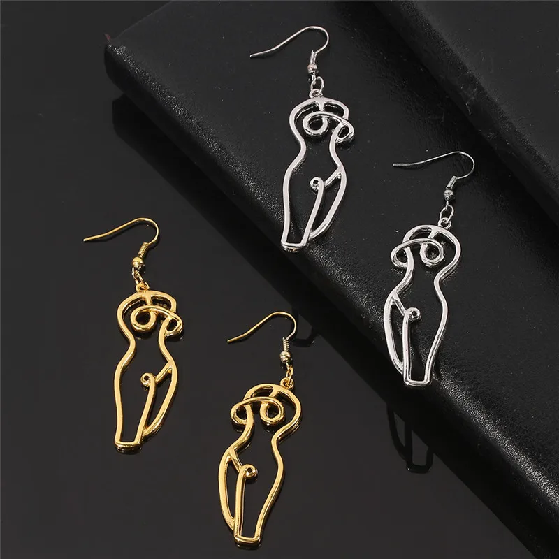 Unique Artsy Abstract Lady Breast Statement Hoop Earrings For Women Van Gogh