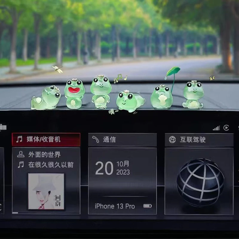 

6Pcs Cute Luminous Frog Micro Landscape Car Dashboard Mini Fun Frog Car Rearview Interior Ornaments Car decoration Gifts