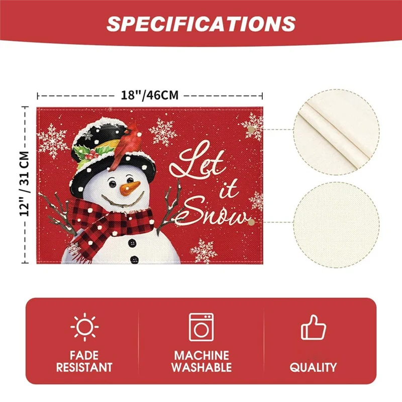A59E-Rode Kerst Winter Placemats Set 12X18 Inch Seizoensgebonden Kerstvakantie Placemats Set Van 6