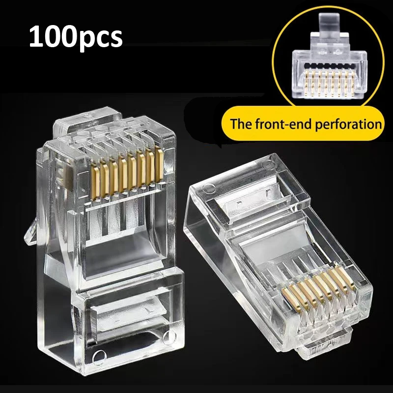 100pcs RJ45 Network Connector 8P8C Modular Ethernet Cable CAT5 CAT5e RJ 45 Ends Ethernet Cable Crimp Connectors UTP Network Plug