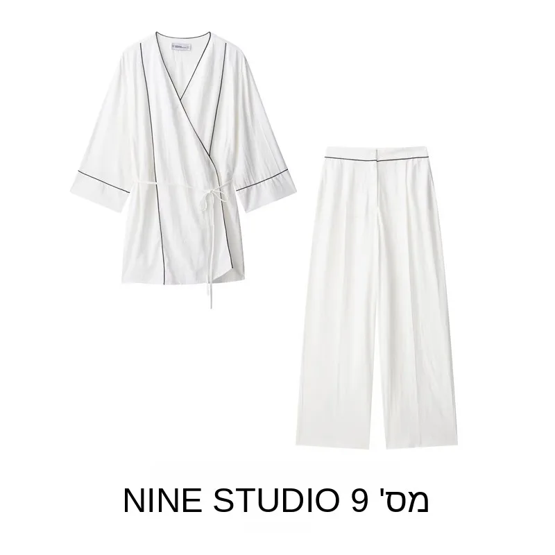 Conjunto de moda para mujer de la marca NINE ZAR: pantalones de pierna ancha, chaqueta con doble solapa, pantalones largos de cintura alta sin mangas, abrigo de largo medio, ideal para primavera y otoño.