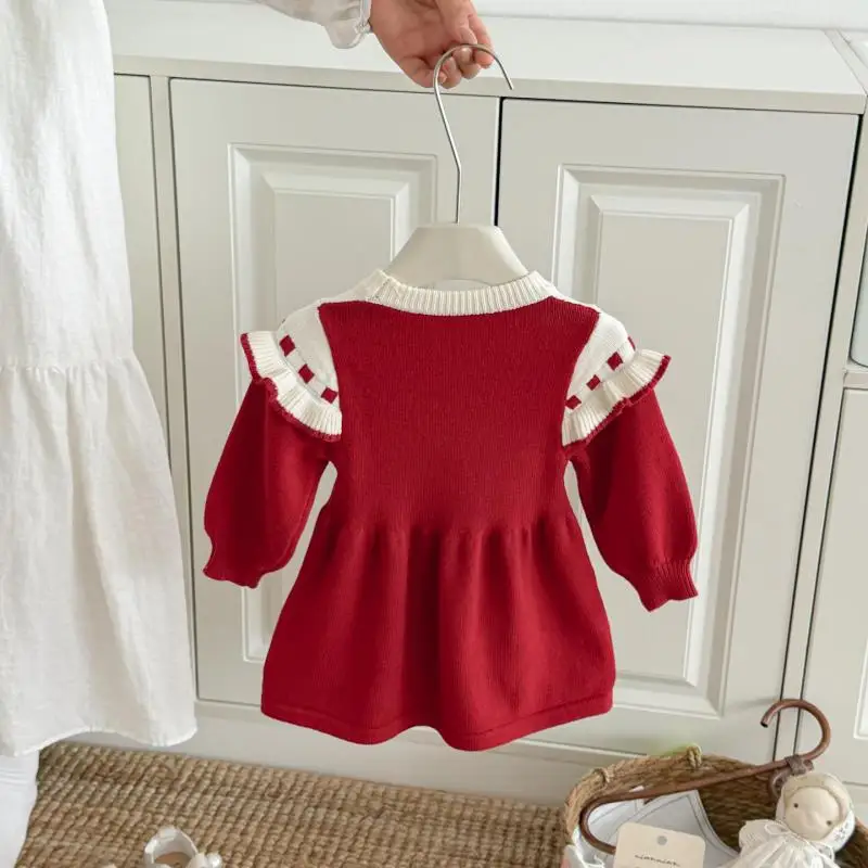 2026 Autumn New Girls Sweater Dress Cotton Infant Princess Dress Baby Girl Long Sleeve Knitted Dress Toddler Clothes