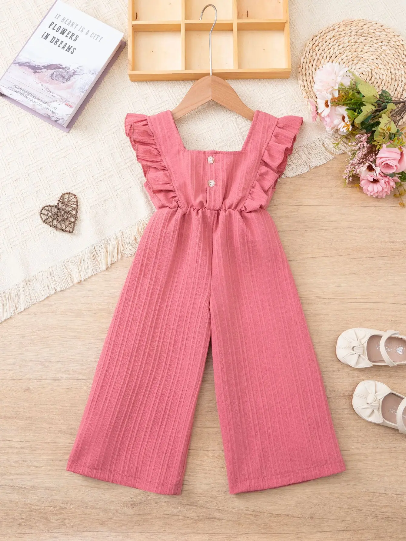 Girls Summer Romper with Fairy Wings Back Exposure Butterfly Knot European Style One-Piece Suit Suitable for 3-8 Years Old