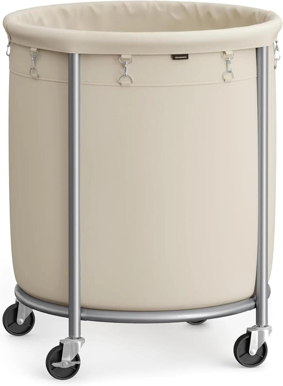 

Large Rolling Laundry Basket with Wheels, Heavy-Duty Hamper Cart, Removable Bag, Cream White and Silver