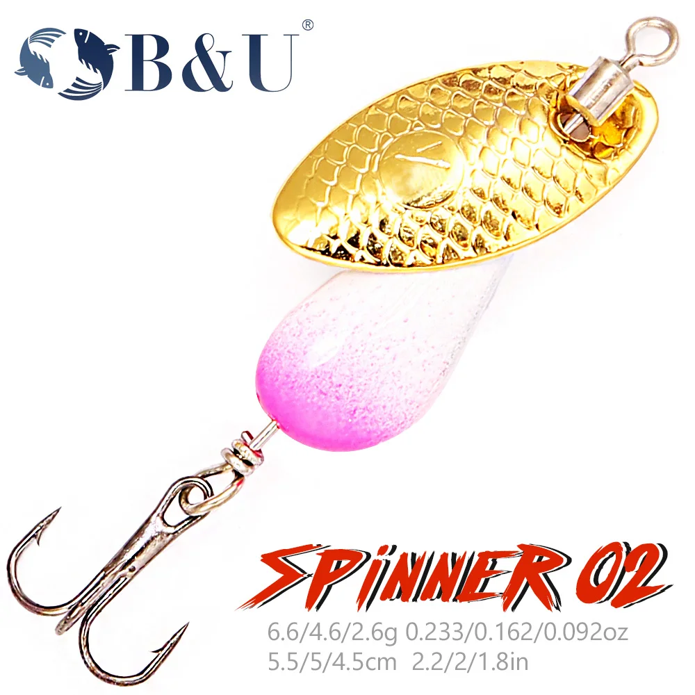 

B&U Spinner Metal Hard Bait Trout Lure Rotating Fishing Lure Spoon Sequins Wobblers Bass Pesca With Feather Hooks