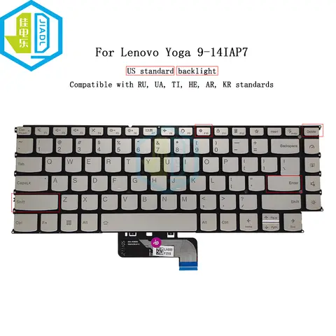 9 14IAP7 USA US English Backlight Keyboard For Lenovo Yoga 9-14IAP7 2-in-1 Replacement Keyboards Laptop Backlit Silver Keycaps