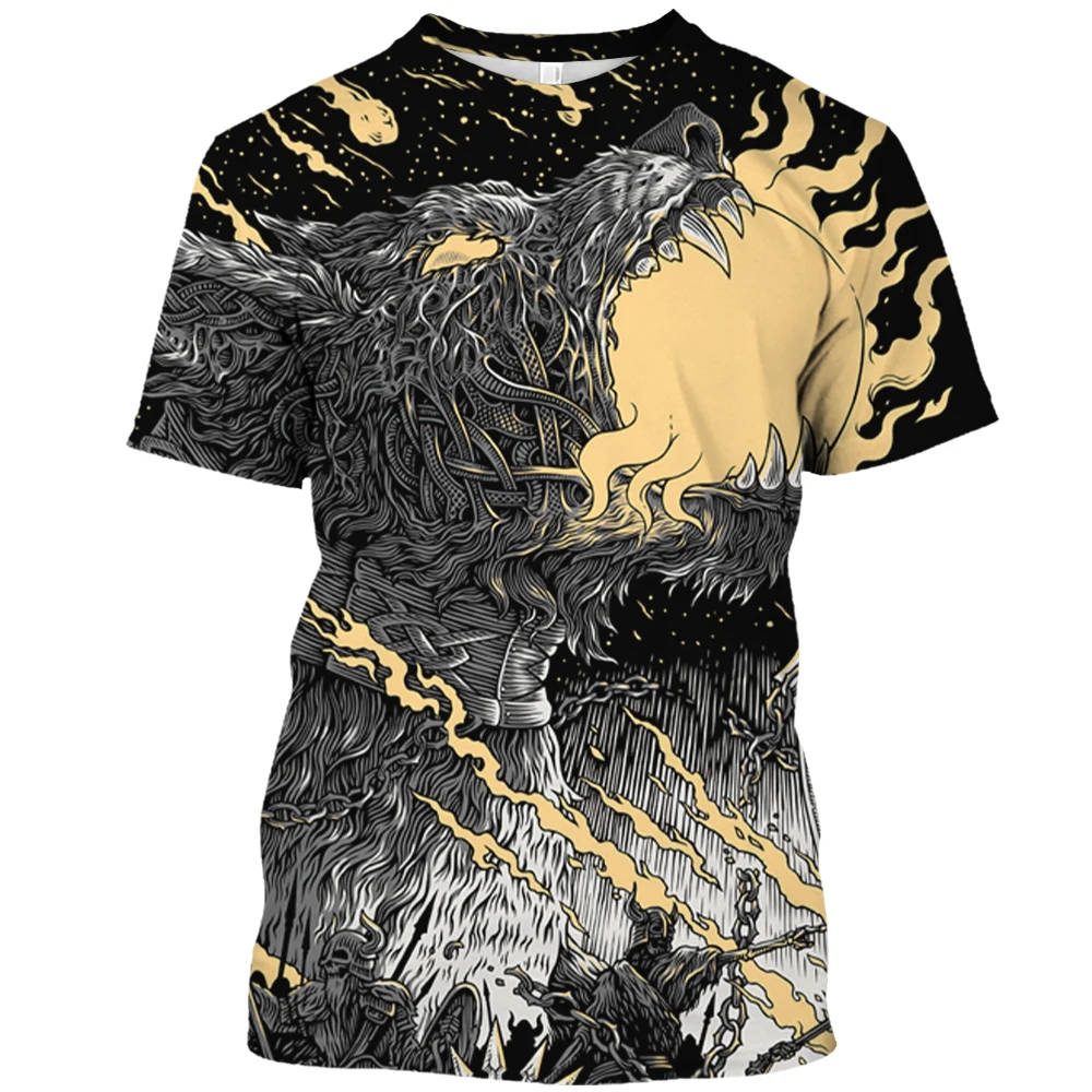 2023 Summer Men\'S Animal Wolf Print 3d Printed T-Shirt O Collar Short Sleeve Street Trend Harajuku Comfortable Plus Size Top