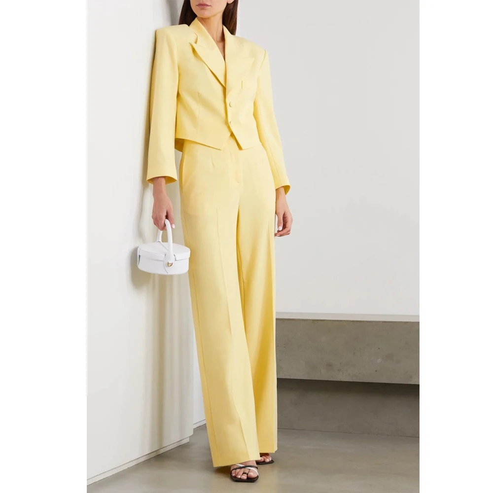 

Желтый повседневный женский костюм из 2 предметов, комплекты деловых брюк, короткий пиджак на одной пуговице, офисный женский наряд, пиджак по индивидуальному заказу