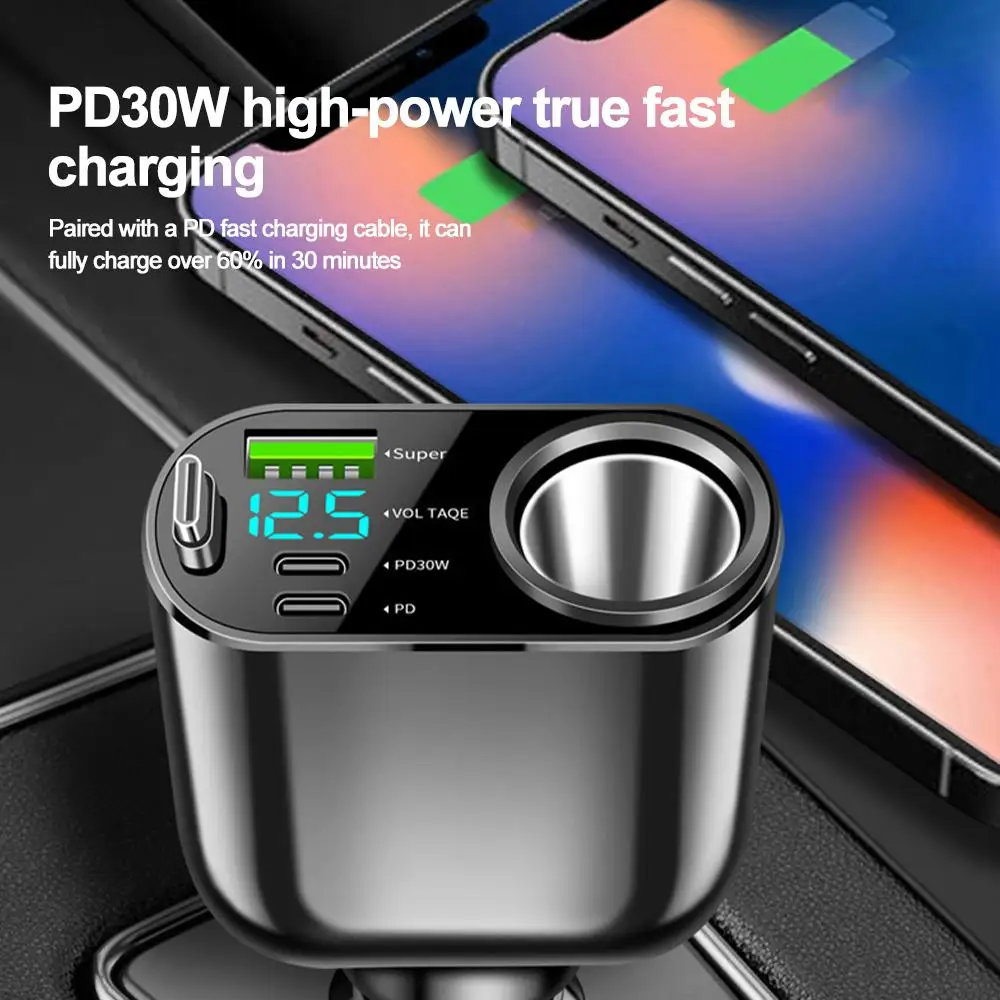 66 W PD 30 W 5 Ports Auto Ladegerät Super Schnelle Lade PD Typ C Auto Zigarre leichter Buchse Für iPhone Huawei Sumsung Xiaomi – Detail 13