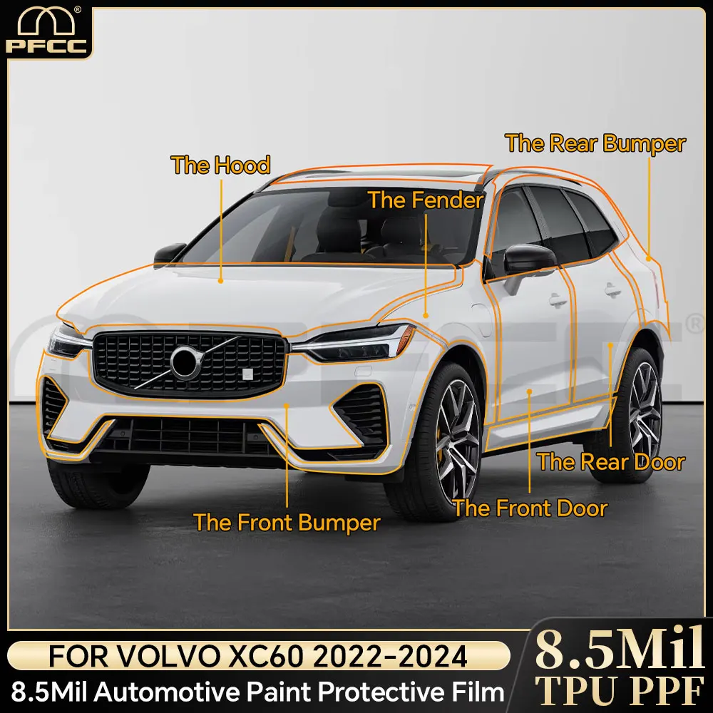 

PFCC Paint Protection Film for Volvo XC60 Inscription R Design 2022-2024 Pre Cut Clear Kit Bra PPF TPU 8.5mil Invisible Film