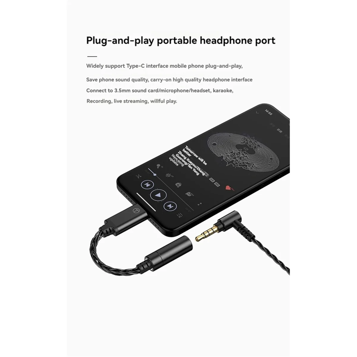 POP-lDAC Кабель-адаптер Type-C на 3,5 мм KT02F20 для мобильного телефона, компьютера, наушников, усилителя, цифровой декодер