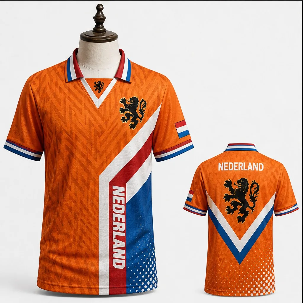 Mens Nederland Chevron Stripe Lion Graphic Semi Polo V Neck T Shirt Short Sleeve Casual Orange Dutch Pride Jersey Top Casual Fit
