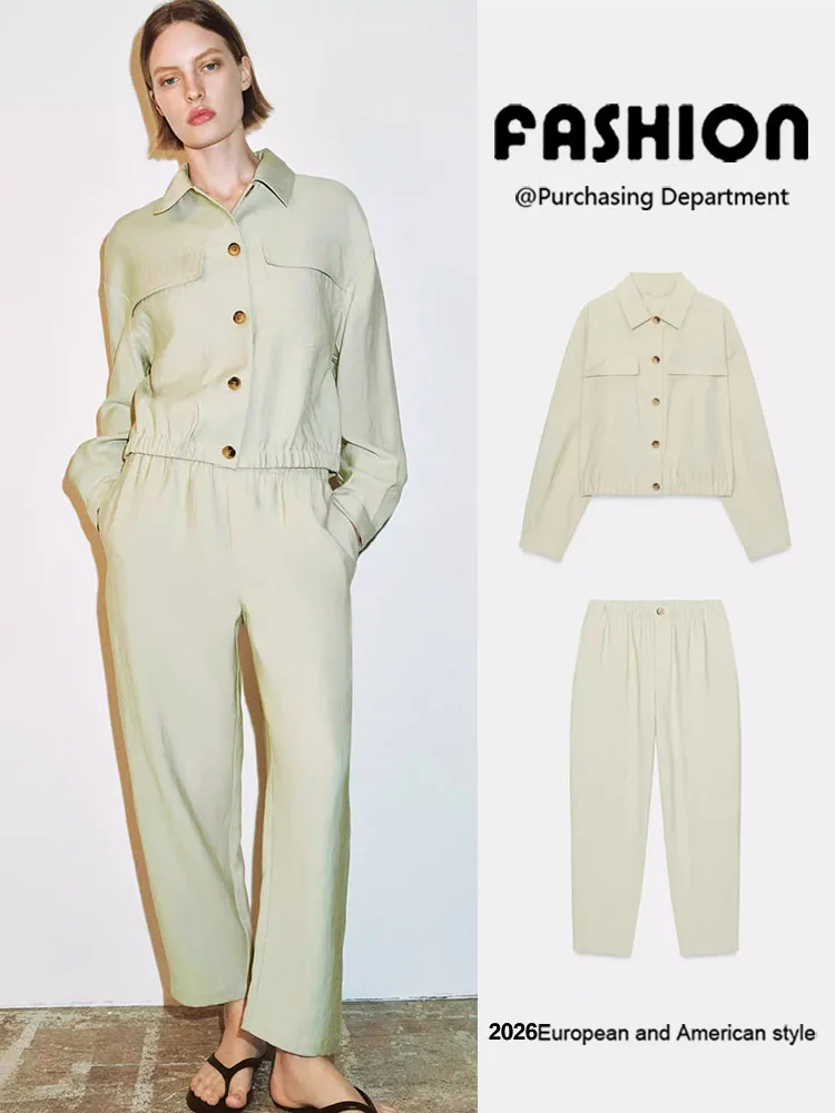 

Spring New Arrival Women's Short Jacket Low Waist Ankle Length Pants Stylish European Style Long Sleeve Flip Collar Coat