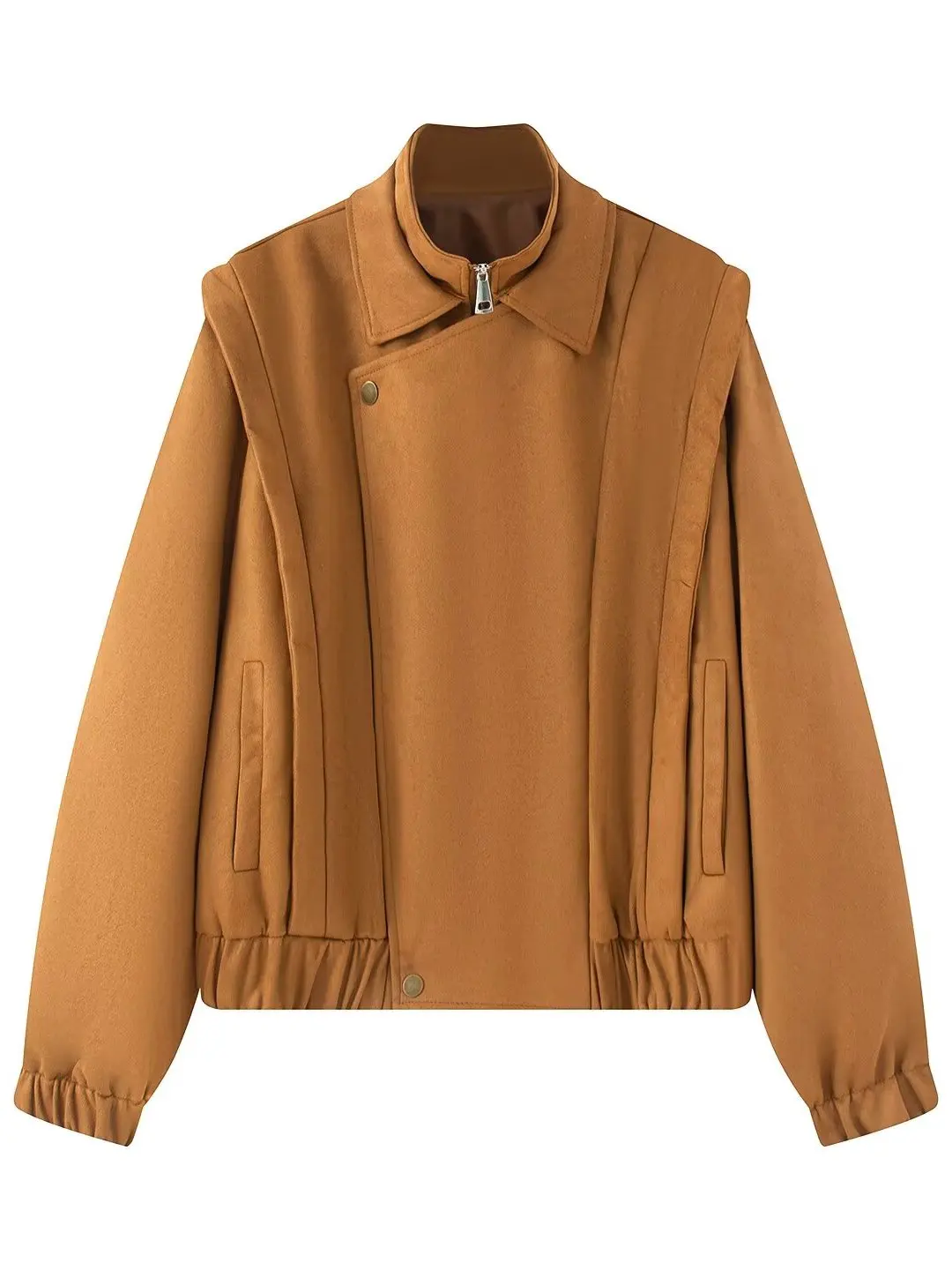 Women's Loose Casual Suede Jacket Coat American Retro Style Small Collar Outerwear Long Sleeve Zipper Closure  Color