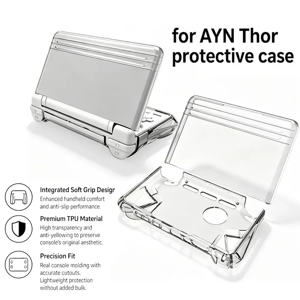 Transparent Protective Case For AYN Thor Dual Screen Handheld Split Full‑cover Shell TPU Shockproof Ergonomic Grip Slim Cover