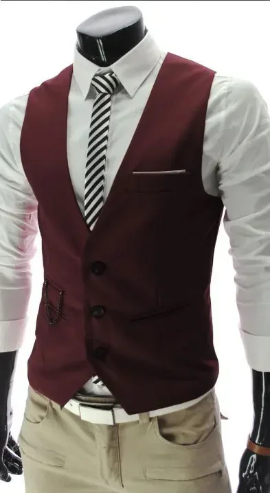 High Quality Burgundy Smart Business Vest For Men Formal Custom Slim Fit Casual Men Suit  Terno Masculino Completo Costume Homme