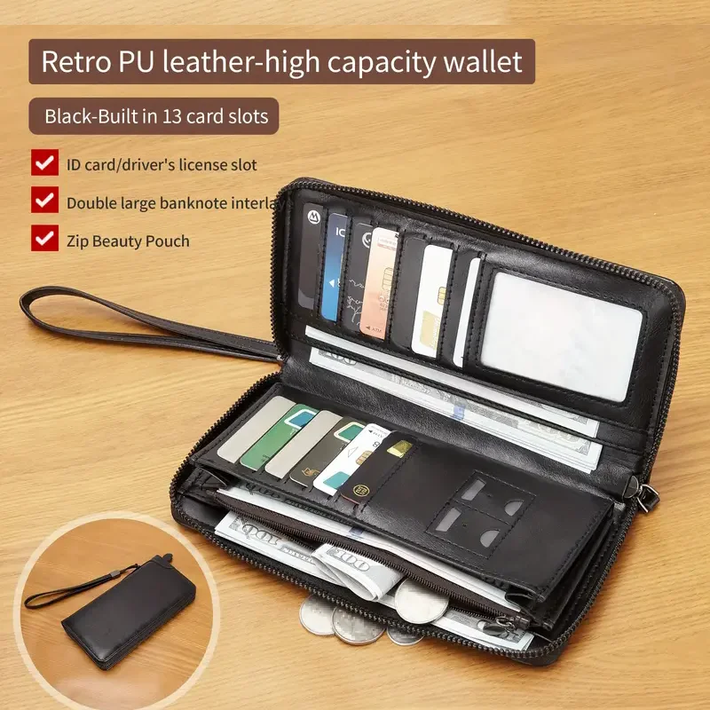 Men's Long Wallet Zipper PU Leather RFID Wallets for men and women Clutch Bag Multifunction Credit Card Holder Purse Man image 3