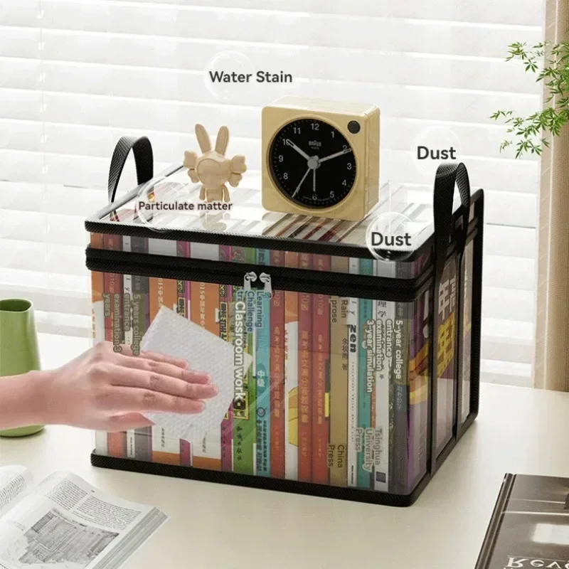 Transparent Book Organizing Box Foldable Student Classroom Dormitory Household Portable Large Capacity Text book Storage Bag