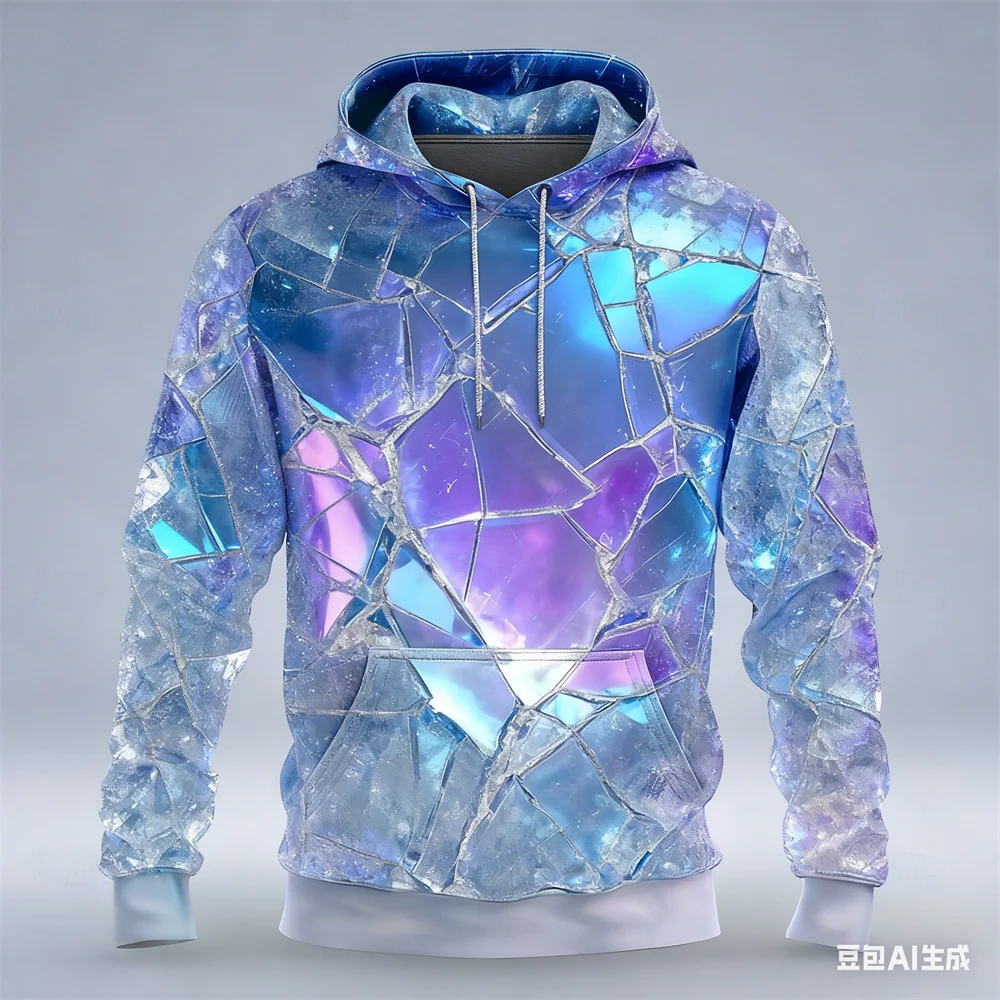 

Men's Creative 3D Colorful Ice Print Hoodies Fashion Loose Long Sleeve Hooded Clothes Autumn Winter Daily Comfortable Sweatshirt
