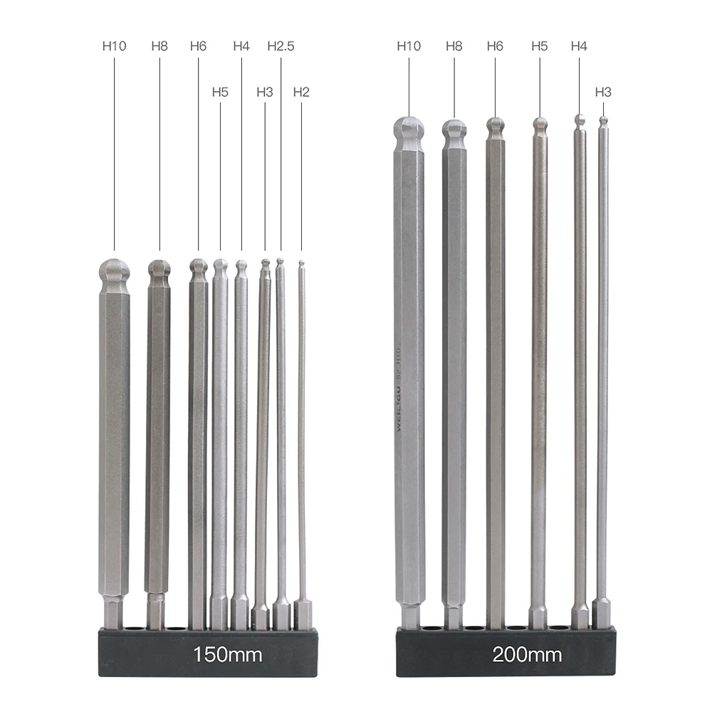 Hex Allen Wrench Bits H2 - H10 Magnetic Hexagonal Ball Heads S2 Steel 100/150/200mm Length 1/4