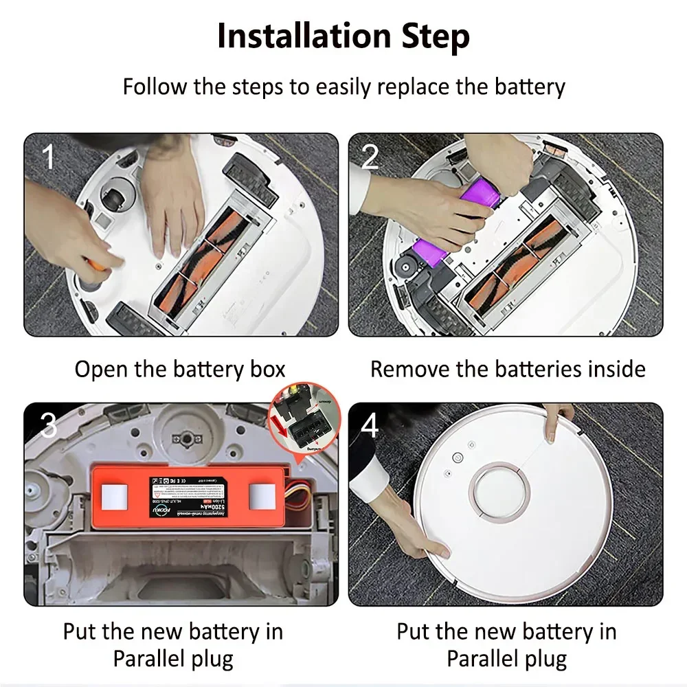 Batterie de rechange d'origine pour Xiaomi Roborock, pièces d'aspirateur robot Dock, 14.4V, 12800mAh, S55, S60, S65, S50, S51, S5 MAX