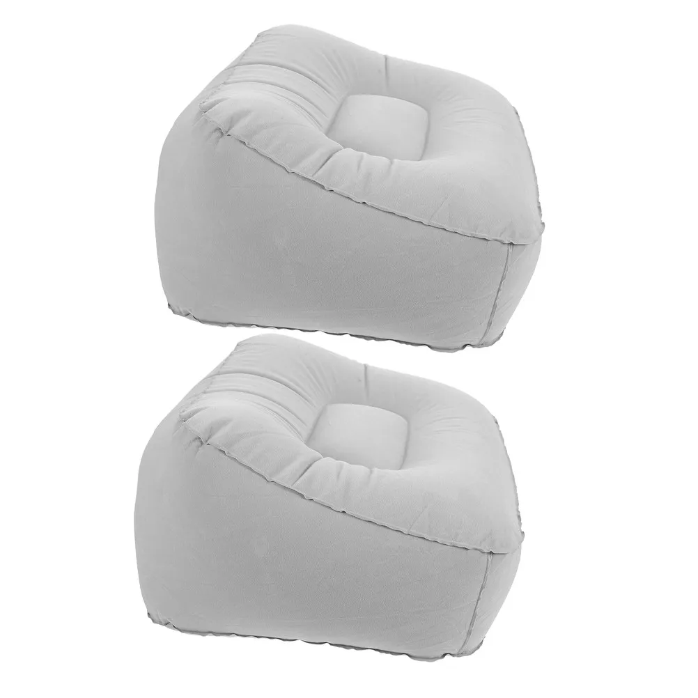 2Pcs Inflatable Foot Stool Ergonomic Soft Flocked Fabric PVC Foot Rest Pillow for Travel Plane Car Train Camping Office Home