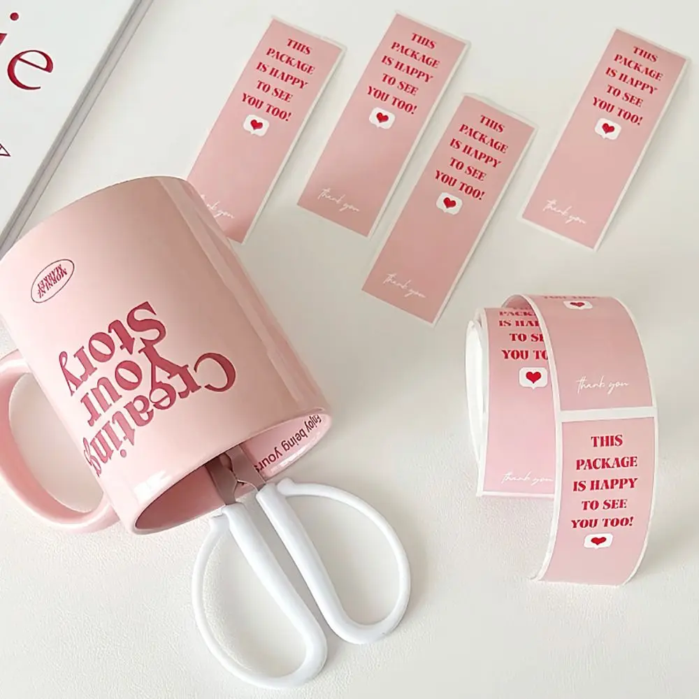 

Cute 100pcs/roll Sealing Label 3*9cm(1.18*3.54in) Pink Thank You Sticker Decals Rectangular Decoration Retail Bag