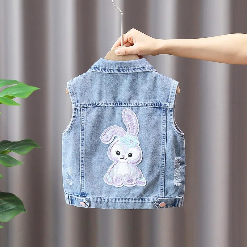 Kids Casual Vest Girl Denim Vest Light Blue Jeans Jacket Autumn Sleeveless Loose Short Coat Children Waistcoats