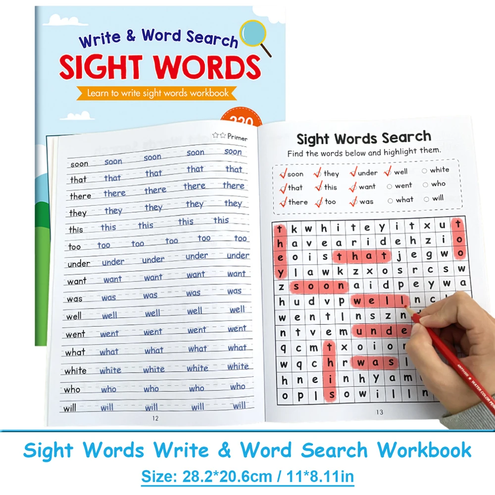Sight Words English Workbook Kindergarten Primary School Teaching Supplies Vocabulary Writing Searching Practice Book for Kids