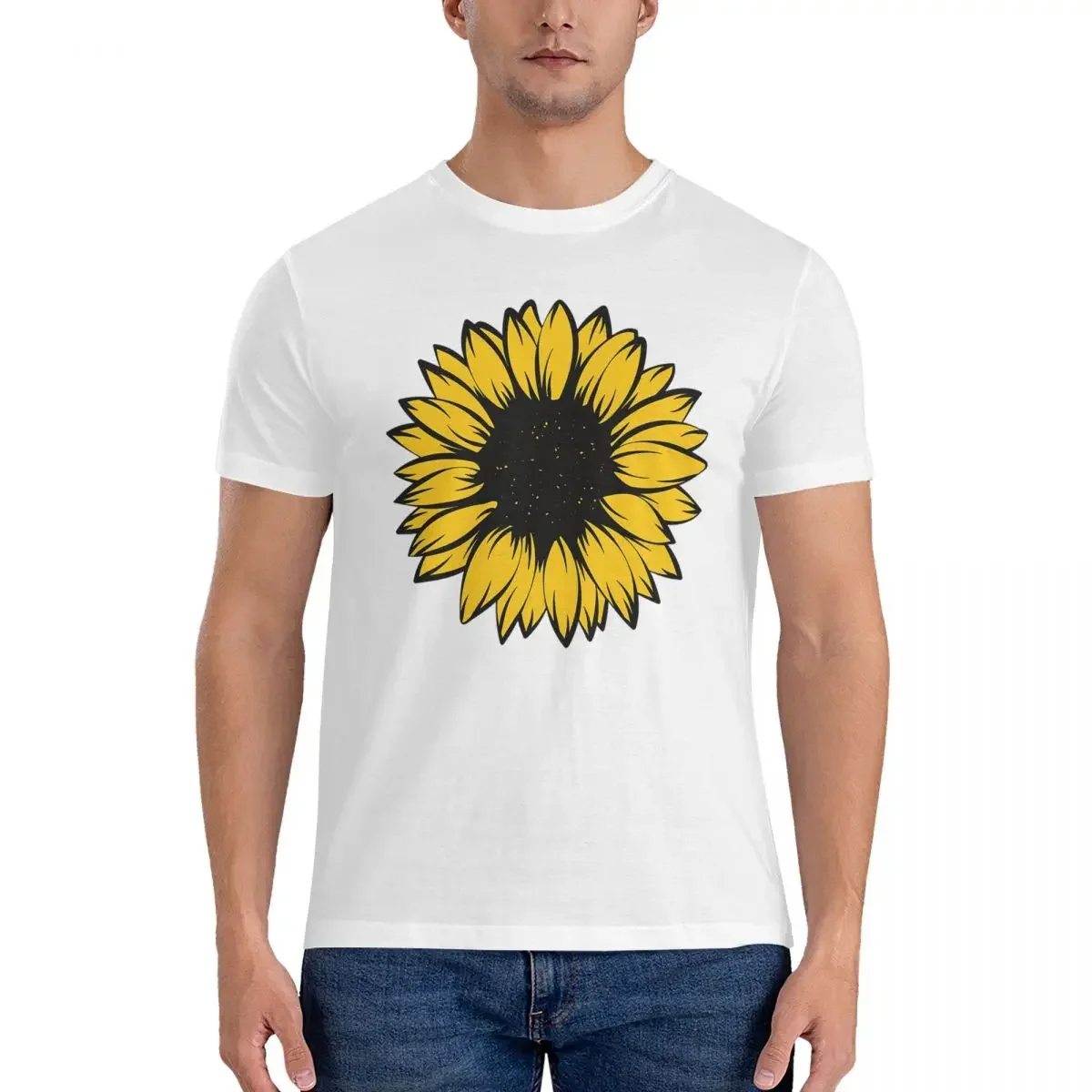 Cute Yellow Sunflower Bucket Hat T-Shirt for Men Cotton Plus Size T Shirts Men's Short Sleeve O-Neck Summer Clothes Tops S-6XL