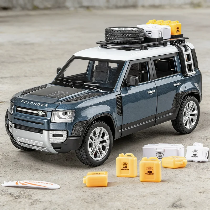 

1/24 Land Range Rover Defender Travel version Alloy Car Model Diecast Metal Toy Off-road Vehicles Model Sound Light Kid Toy Gift