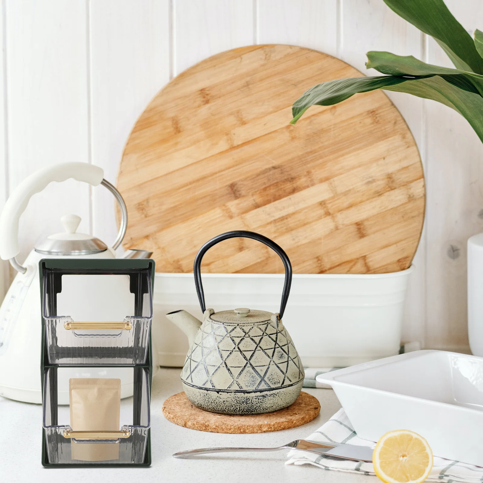 

Double-Layer Tea Bag Storage Rack Pet Material Desktop Organizer Coffee Sugar Bag Holder Stable Multi-Function Tea Box Organizer