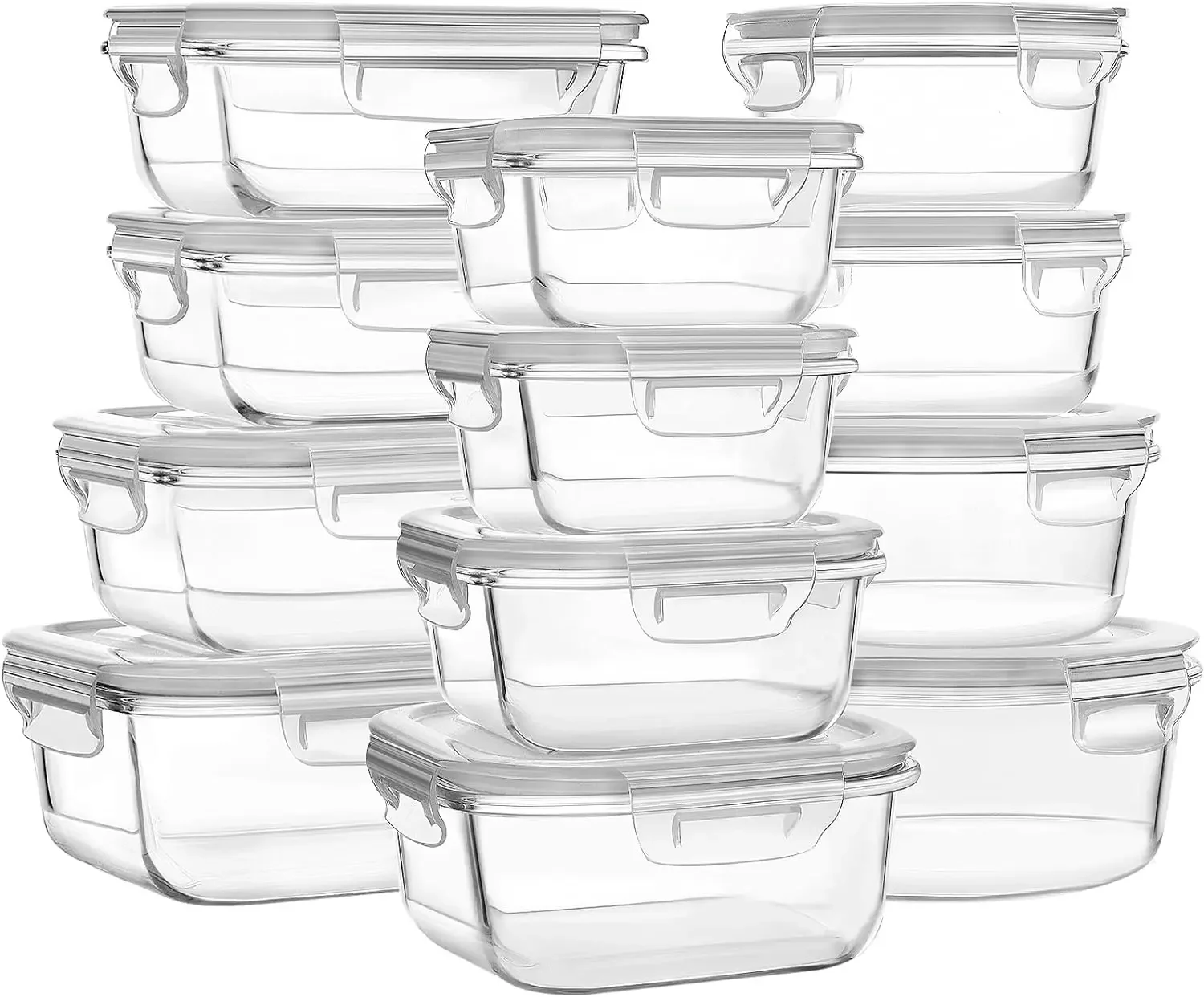 12 Sets Glass Food Storage Containers with Lids, Meal Prep Containers, Airtight Bento Boxes, BPA Free & Leak Proof